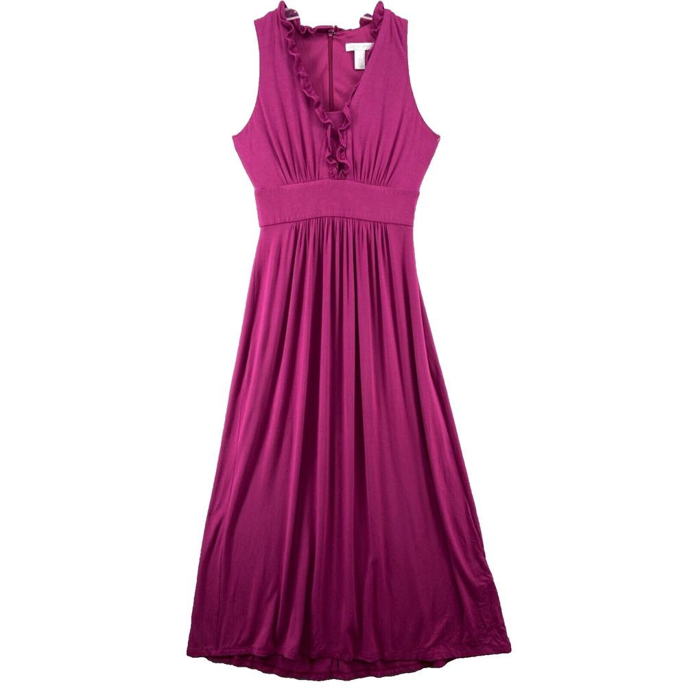 London Times Dress Sz S Pink Sleeveless Maxi V-Neck Ruffle Pleated